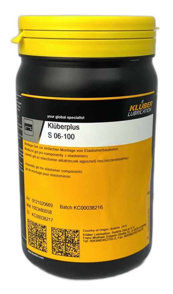 Klüberplus S 06-100 Gel lắp ráp cho các thành phần đàn hồi Hộp thiếc 1kg / Klüberplus S 06-100 Assembly gel for elastomer components 1kg tin Klüberplus S 06-100 Gel lắp ráp cho các thành phần đàn hồi Hộp thiếc 1kg / Klüberplus S 06-100 Assembly gel for elastomer components 1kg tin