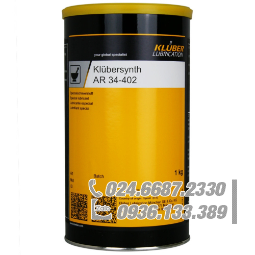 Klübersynth AR 34-402 Mỡ bôi trơn tổng hợp đặc biệt 1Kg / Klübersynth AR 34-402 Special synthetic lubricating greases 1Kg Klübersynth AR 34-402 Mỡ bôi trơn tổng hợp đặc biệt 1Kg / Klübersynth AR 34-402 Special synthetic lubricating greases 1Kg